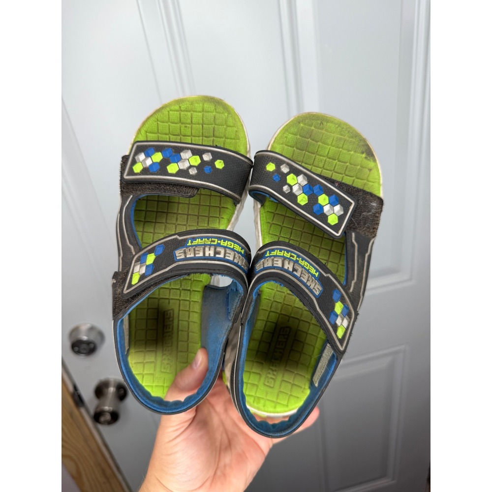 Skechers Mega-Craft Kids Sandals Black Lime Blue Pixel Design 402214L Size 2
